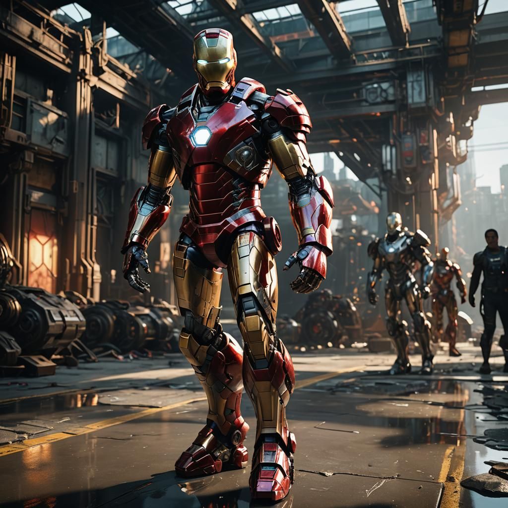 Heroic Iron Man in Glistening Metallic Armor