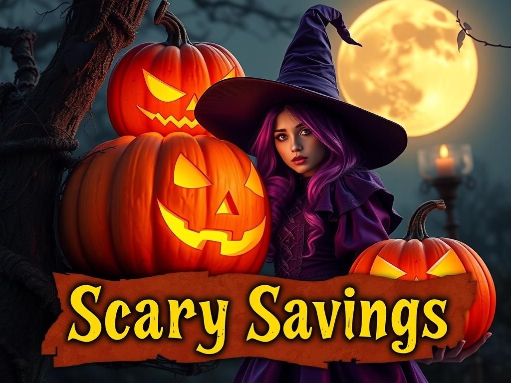 Witch and Bioluminescent Pumpkin in Art Nouveau Style