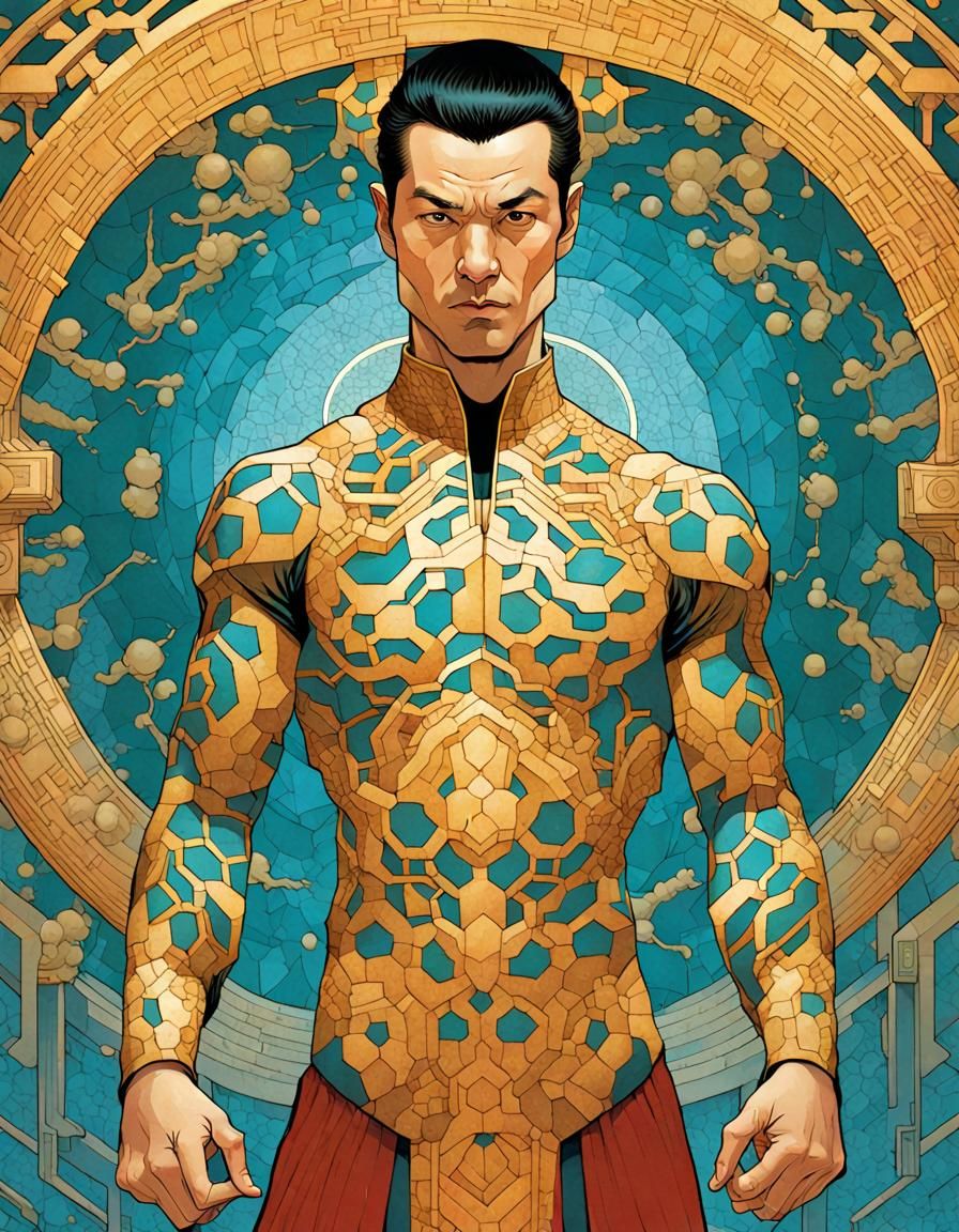 Future Martial Artist in Cyberpunk Shinto Temple