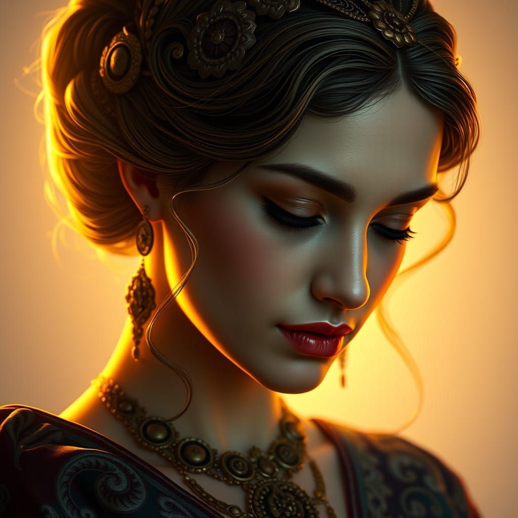 Melancholic Beauty in Art Nouveau Style