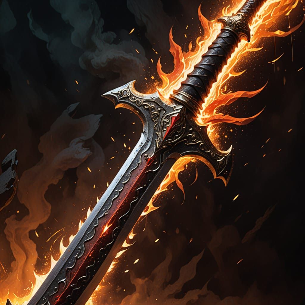 Fiery Sword in Frank Frazetta Style