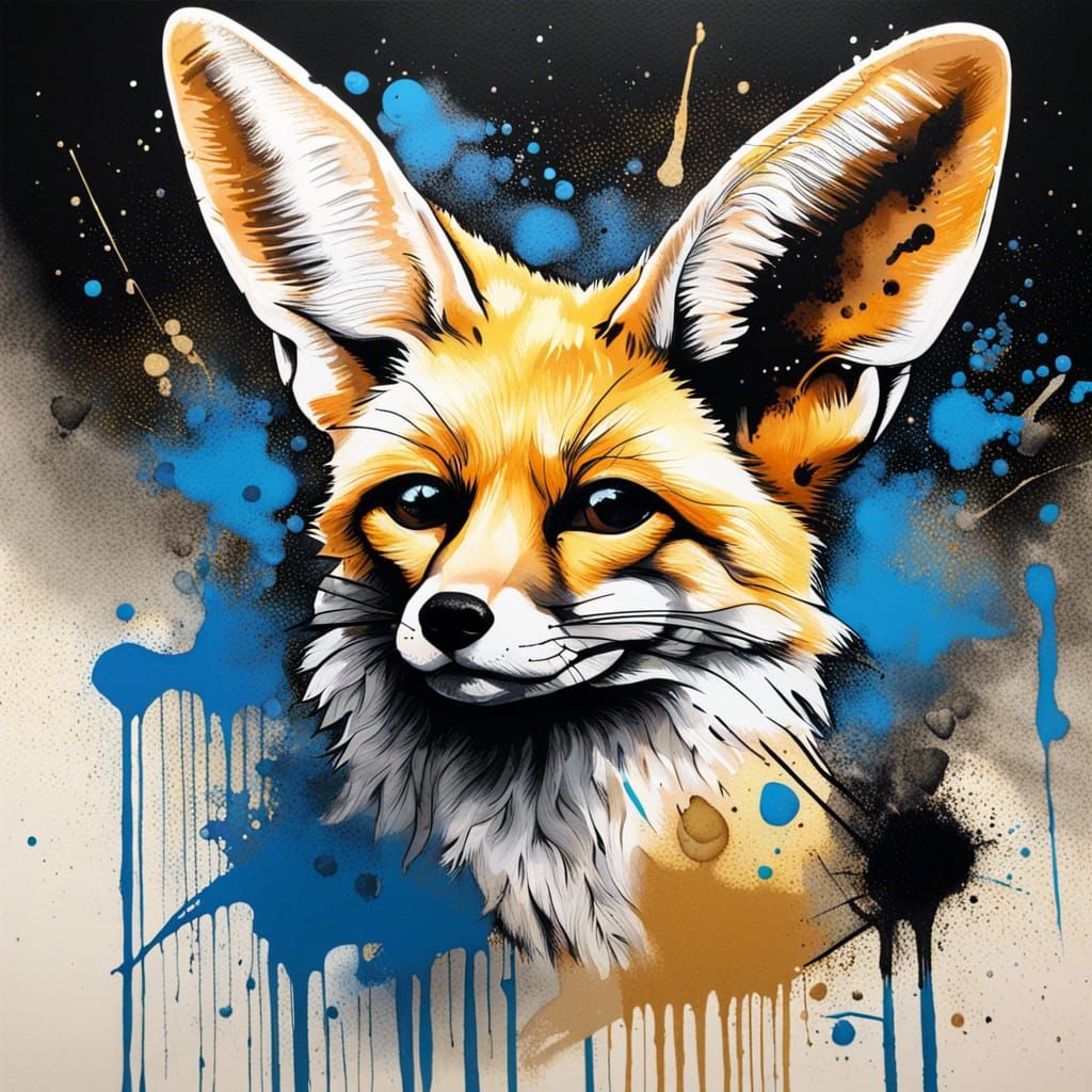 Fennec Fox Portrait in Graffiti Art Style