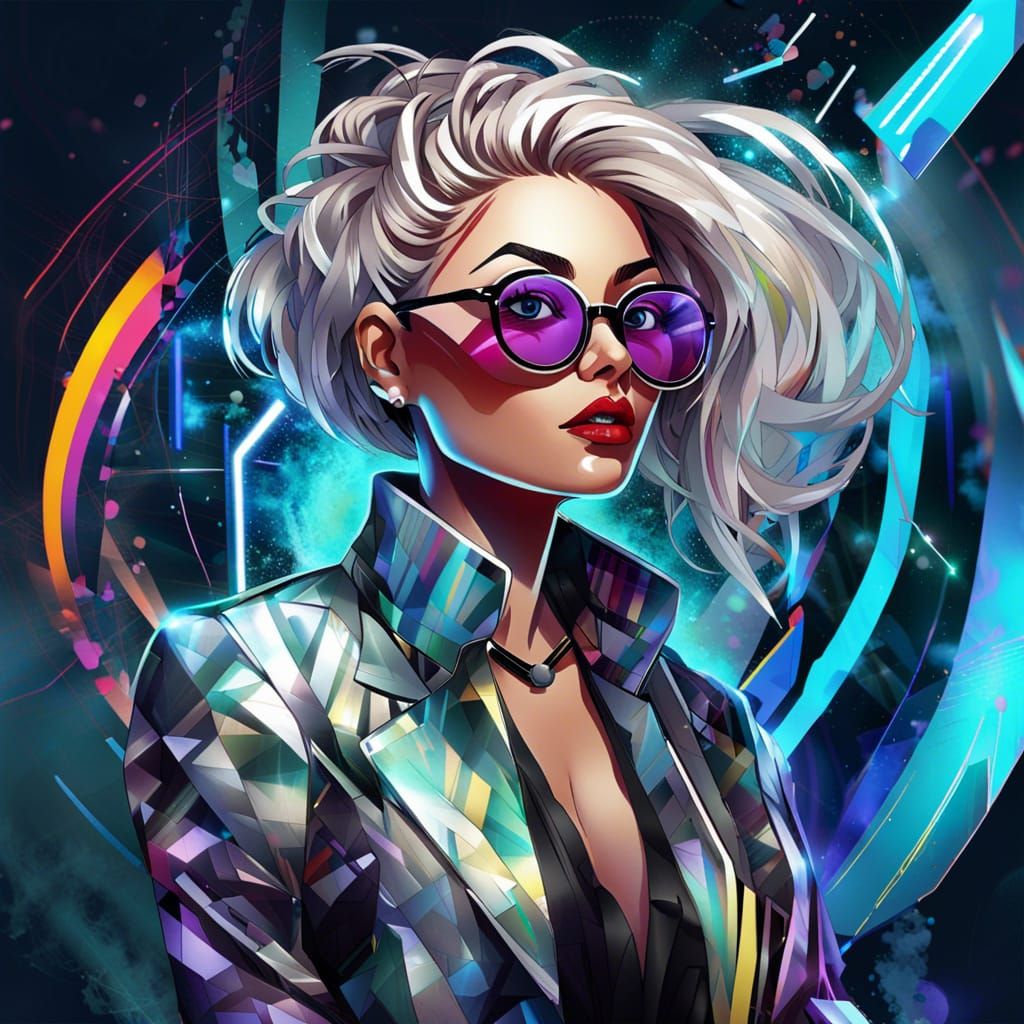 Cyberpunk Lady with Reflective Blazer: Digital Speedpaint