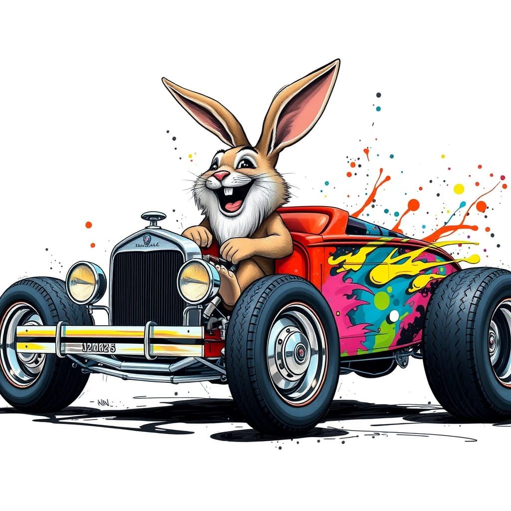 Laughing Bunny in Graffiti Art Hot Rod