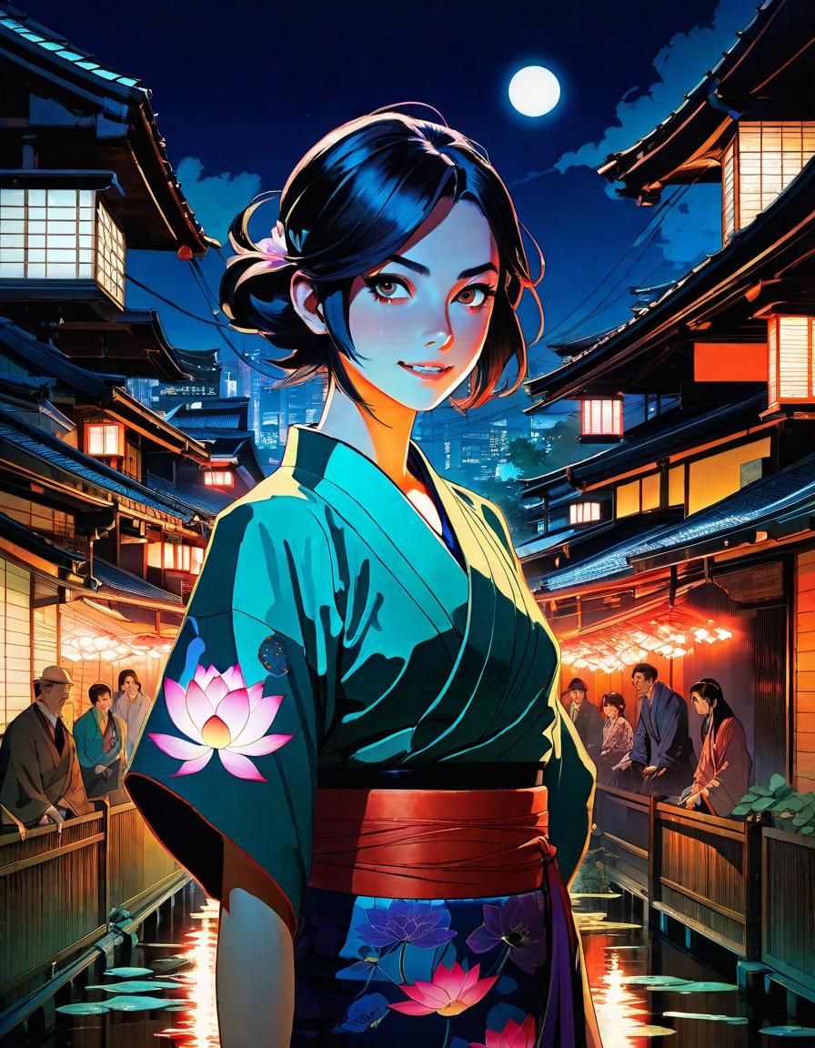 Frightful Lotus with Glowing Eyes in Ukiyo-e Style