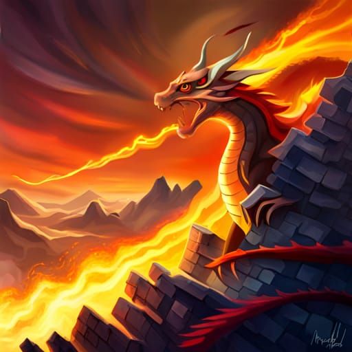 Majestic Fire Dragon in Flight