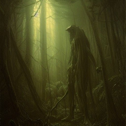Sinister Forest Monster in Engraving Style