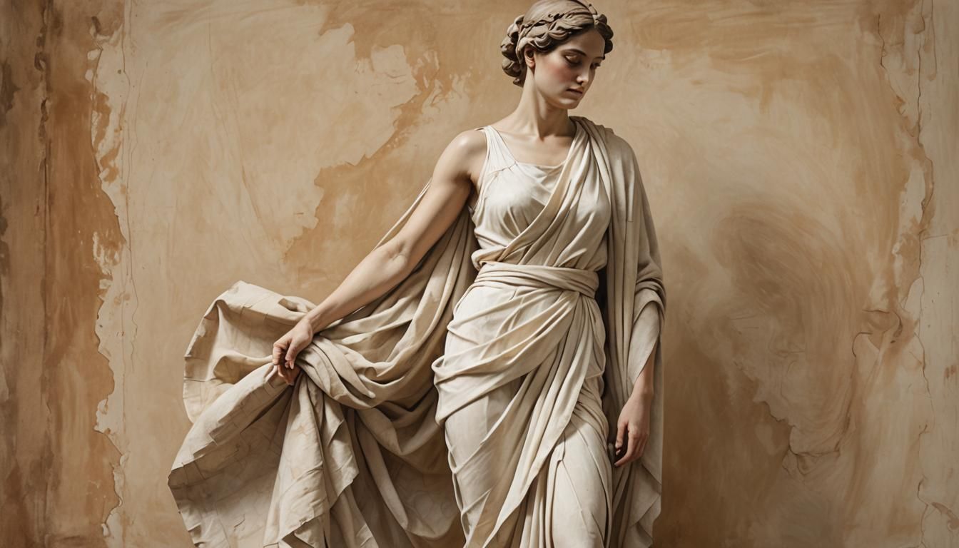 Classical Woman in White Cloth, Pencil Art