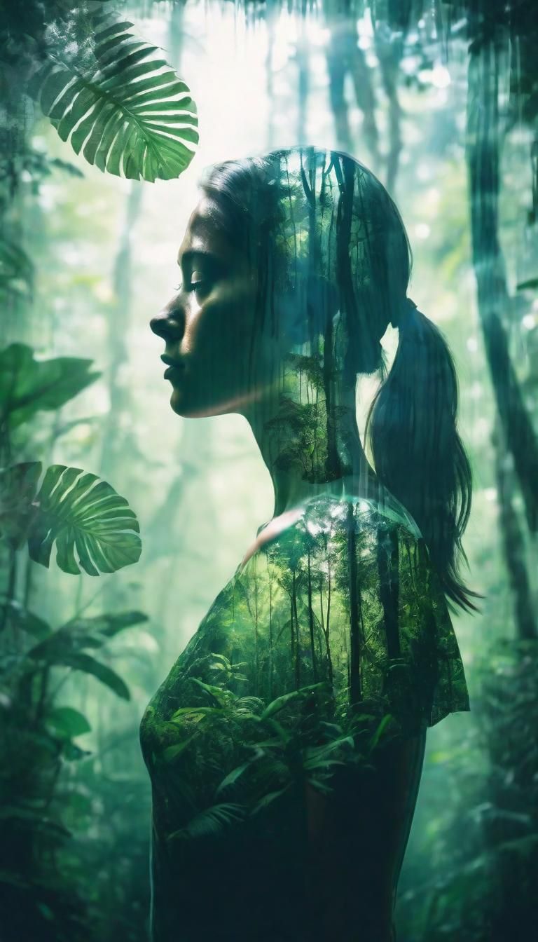 Amazon Girl Double Exposure with Rainforest