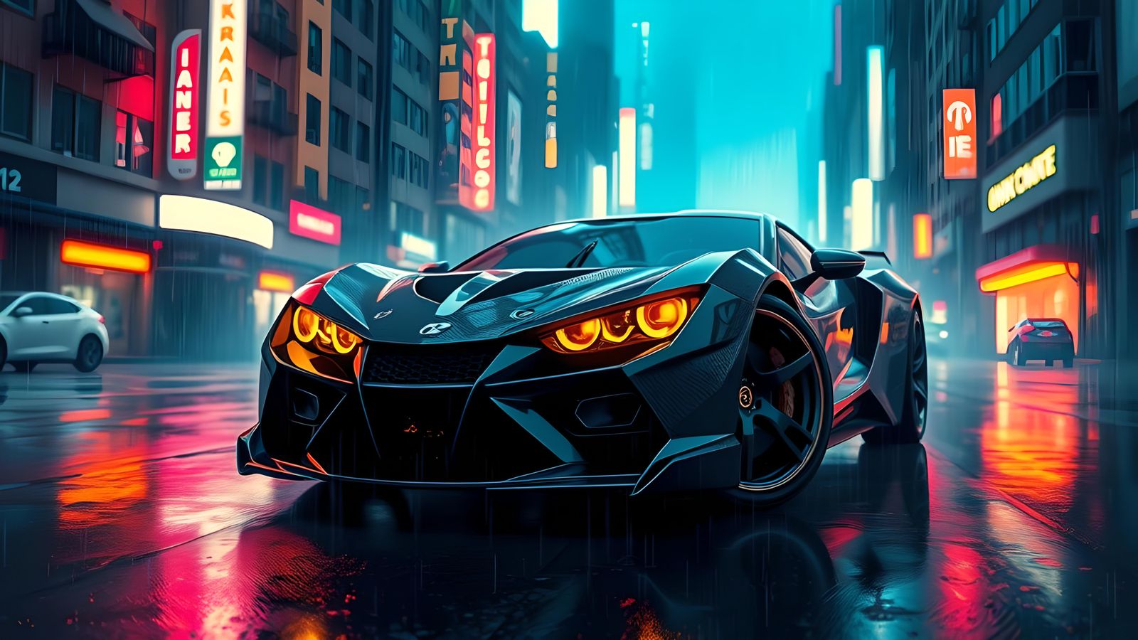 Anime Cyberpunk Supercar Silhouette in Gotham Night
