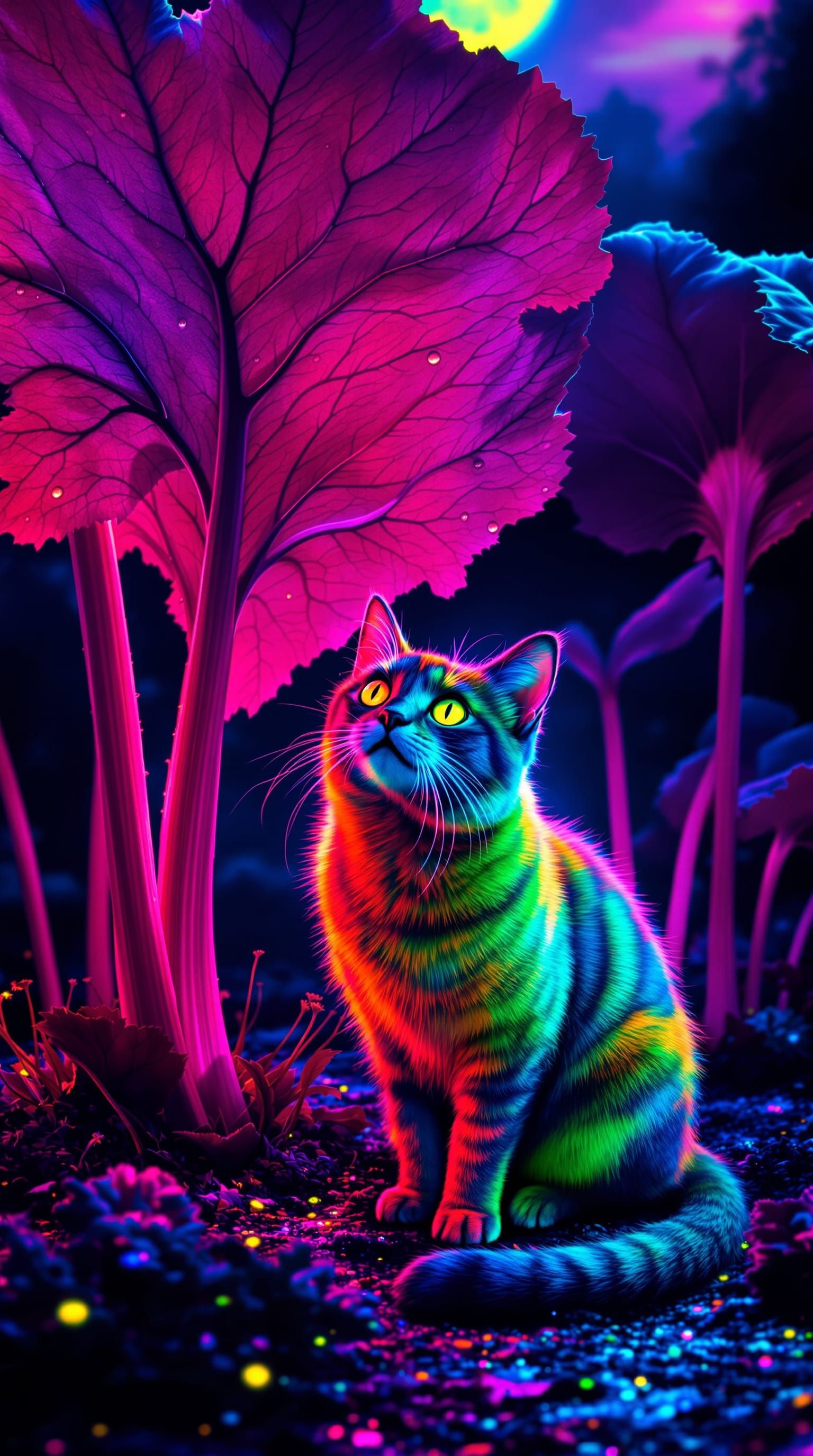 Rainbow Cat in Blacklight Poster Style