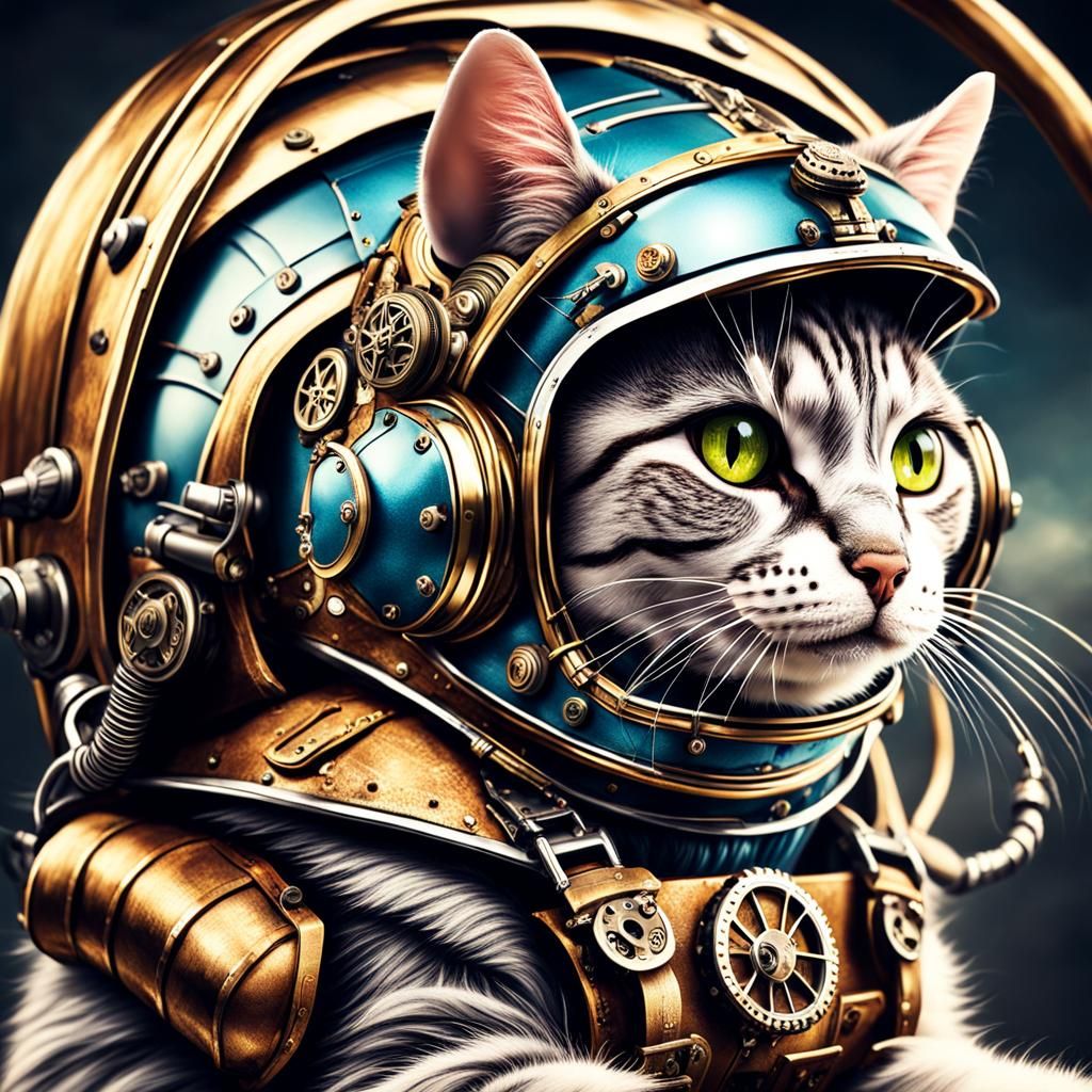 Steampunk Cat Skydiving in Atmospheric Detail