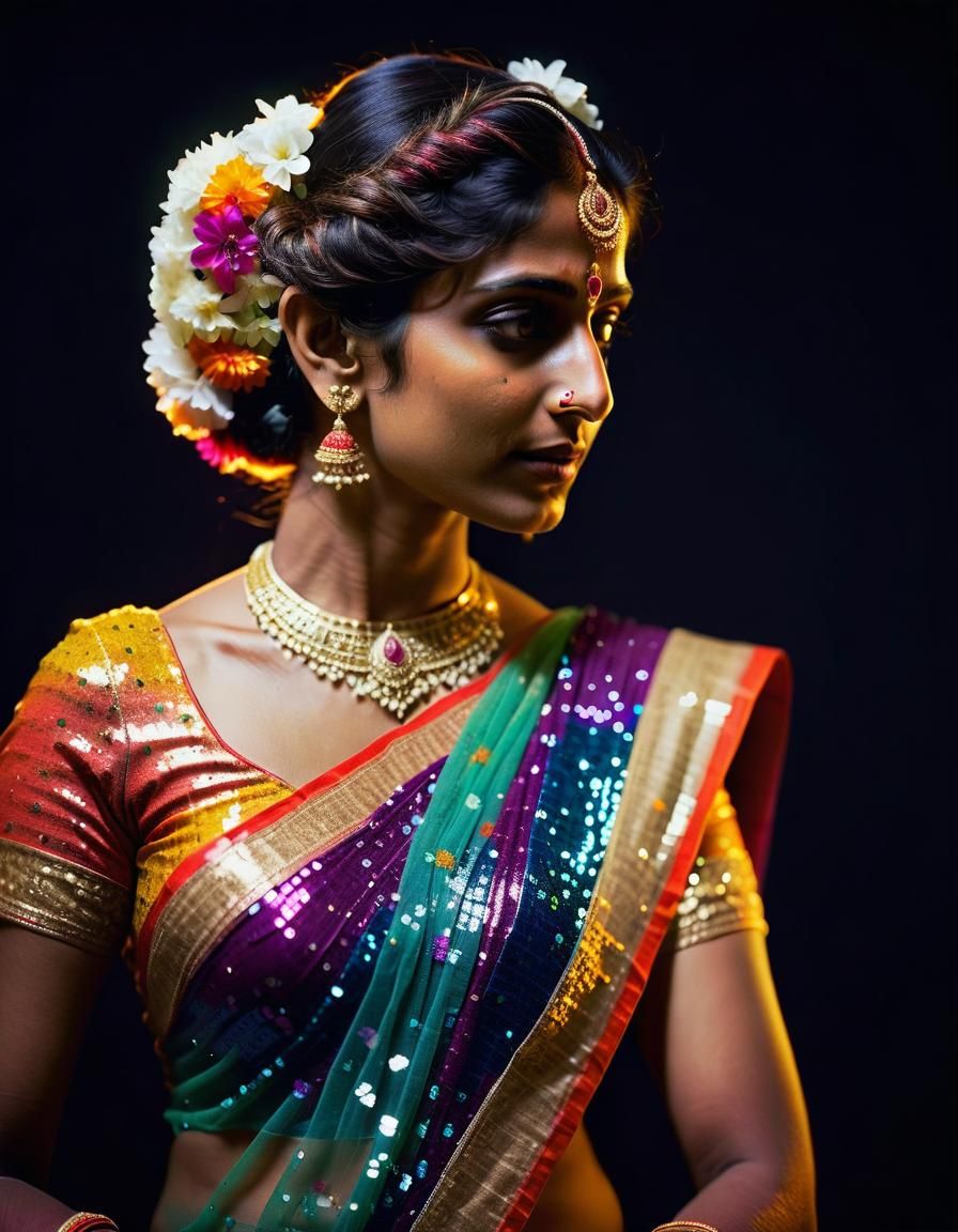 Indian Bride in Sequins Saree: Cinematic Film Still