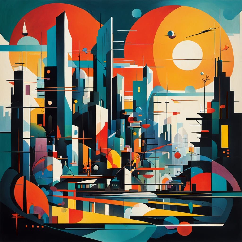 Kandinsky-Inspired Futuristic Cityscape
