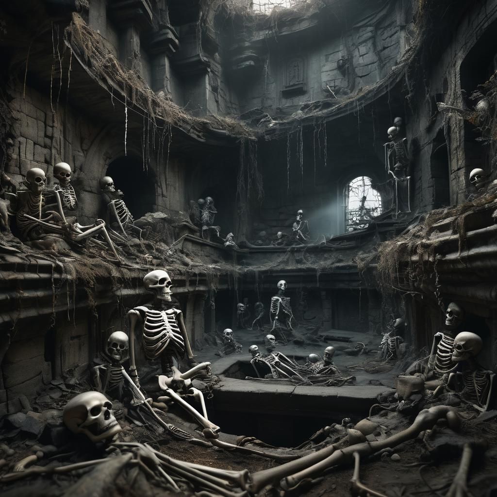 Skeletons in Dark Pit: Surrealist Still Life