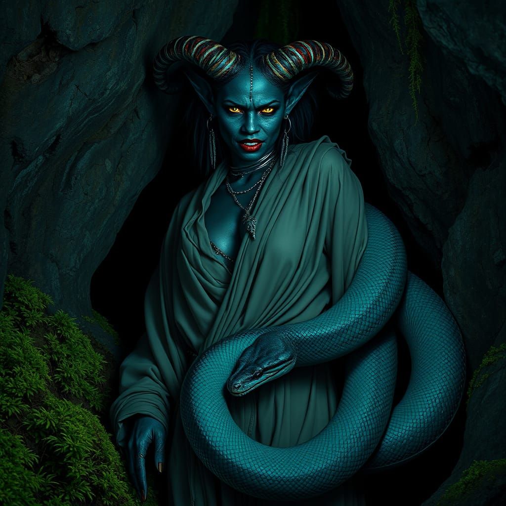 Photorealistic African Demon Woman in a Grotto