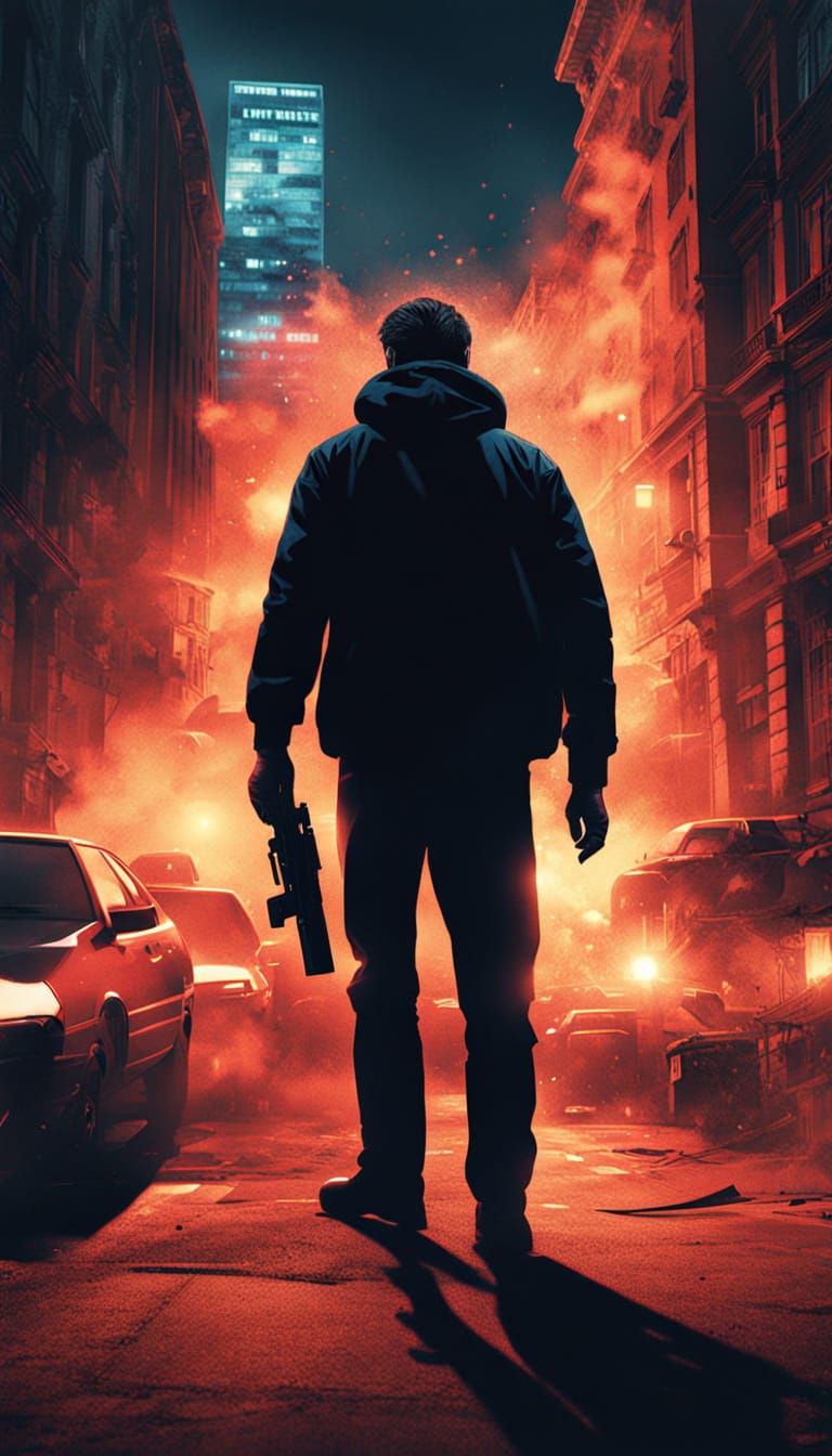 Hardened Agent Merges with Béziers Cityscape in Neon-Lit Dou...