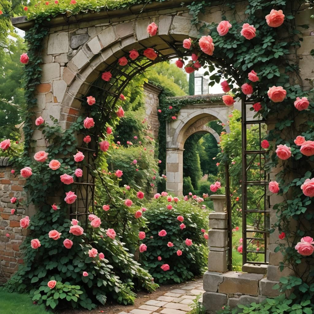 Exploding Colors: Climbing Roses on Ruined Wall