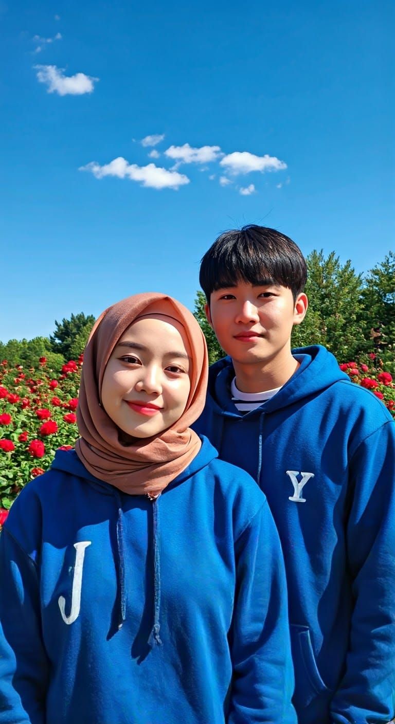 Romantic Couple Portrait in Lush Rose Garden