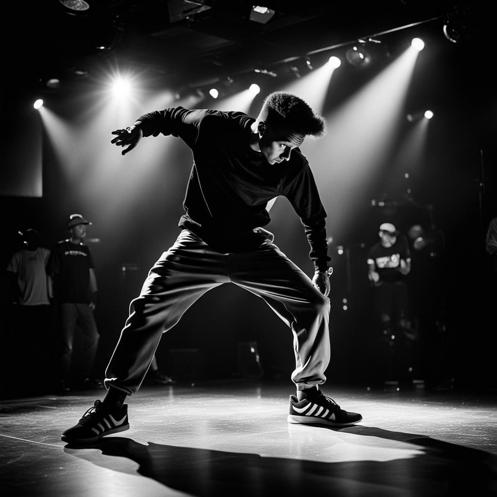Dynamic Breakdancer in Monochrome Club Scene