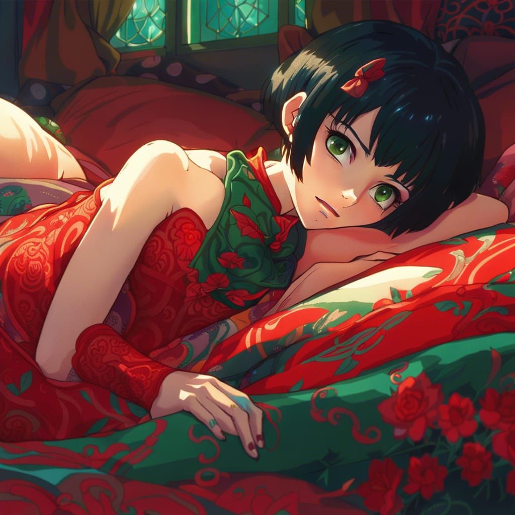 Anime Woman with Tattoos in Ghibli Style