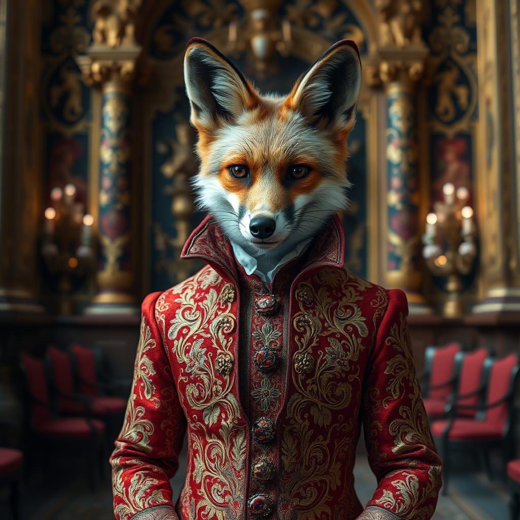 Fox in 15th Century Suit, Hyperrealistic Detail