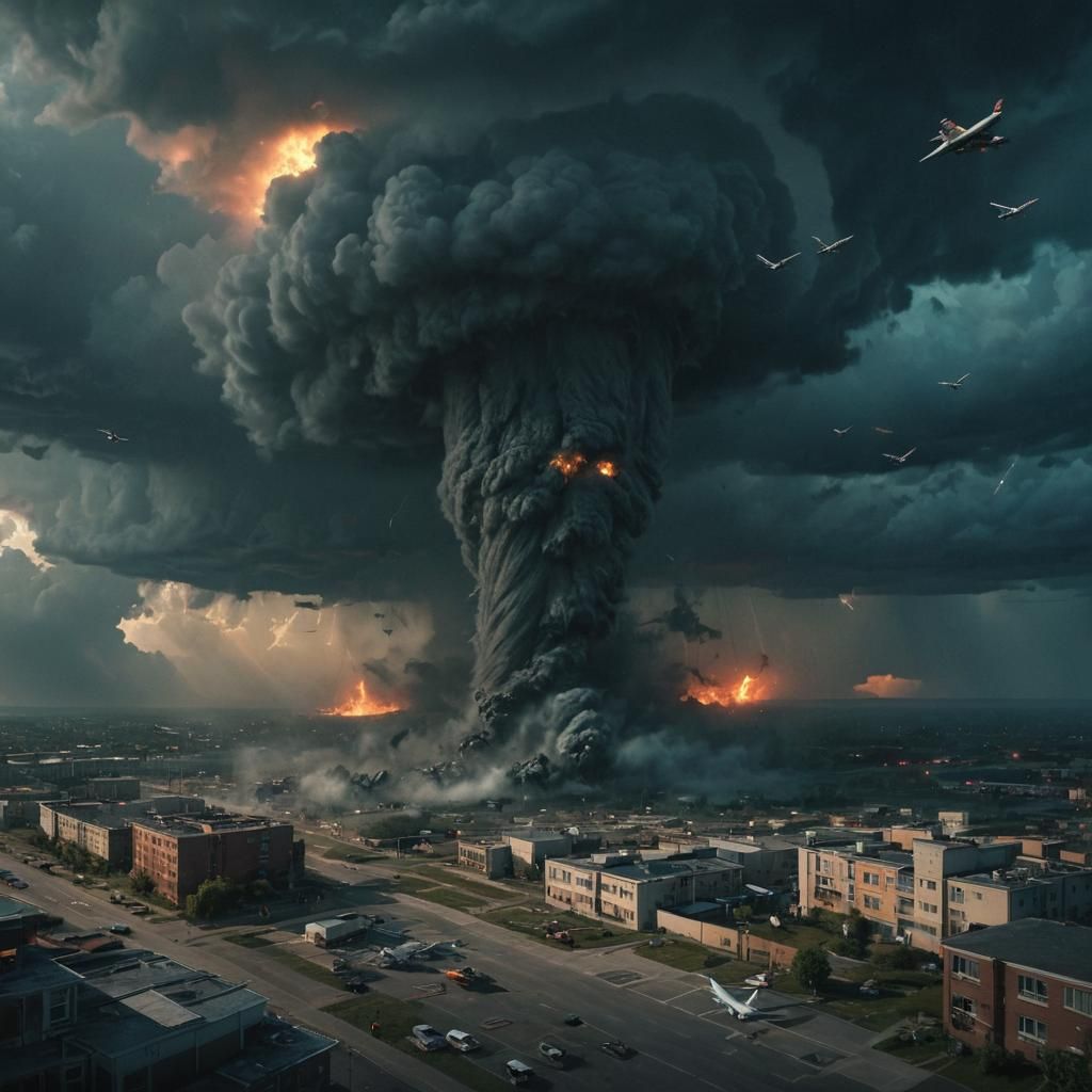 Tornado Devastation Near Airport: Matte Painting Concept Art