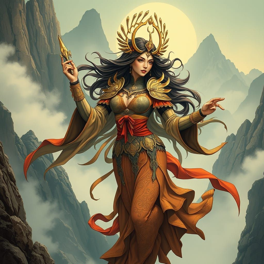 Oriental Goddess Superheroine in Art Nouveau Style