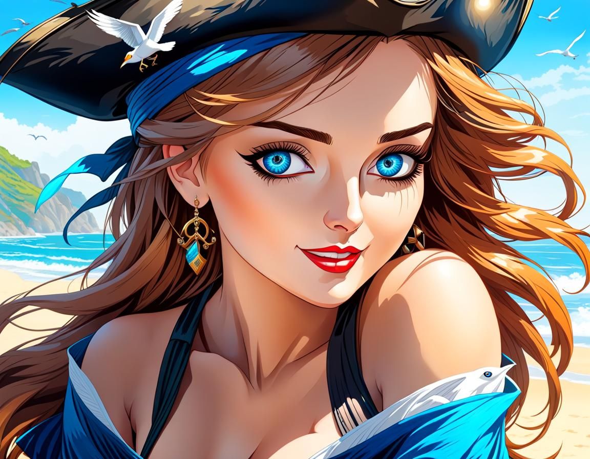 Graceful beautiful woman pirate