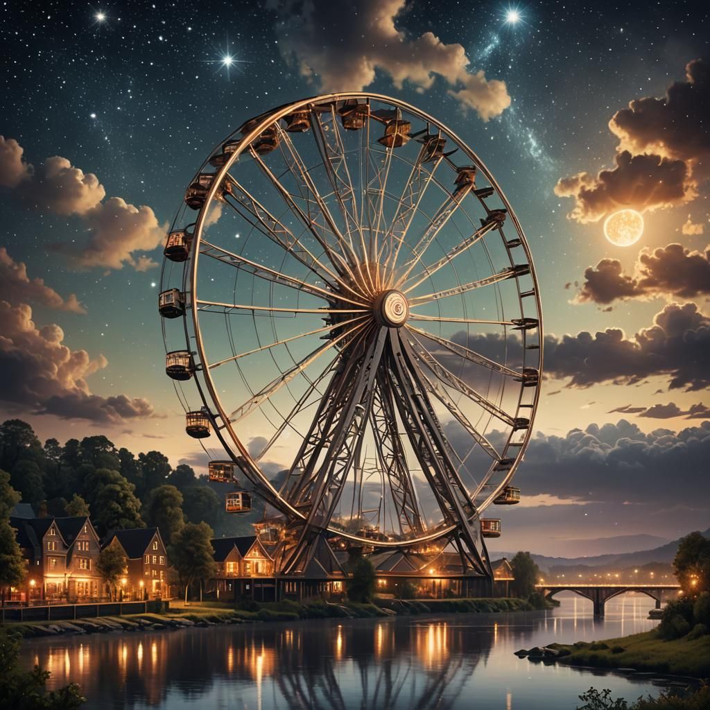 Celestial Sky Wheel Over River of Stars