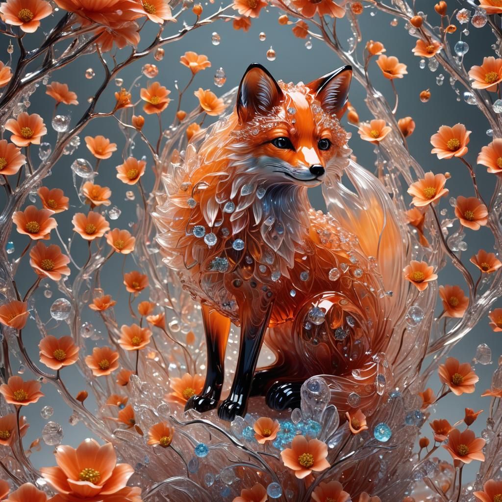 Bioluminescent Crystal Fox Sculpture: Digital Art