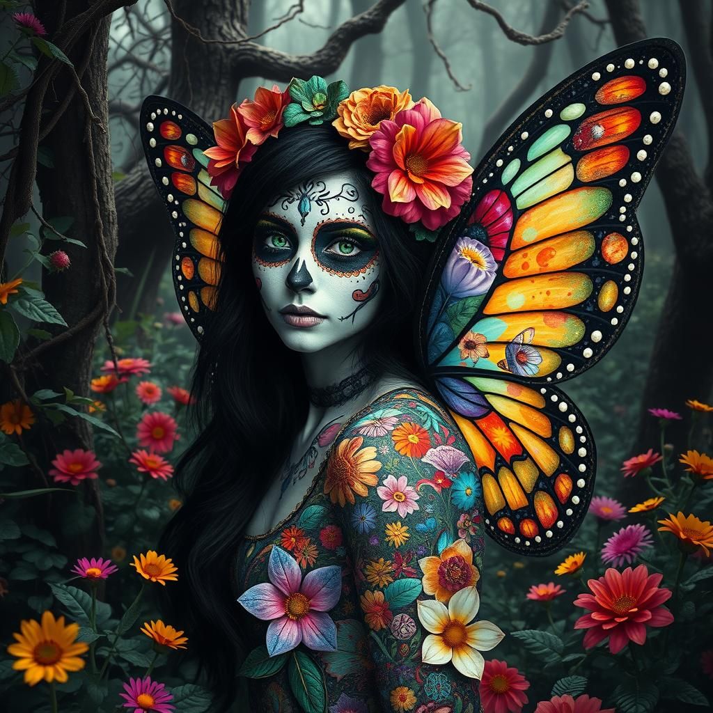 Winged Flower Fairy in Surrealist Dreamscape