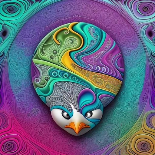 Colorful Fractal Penguin Portrait in Abstract Style
