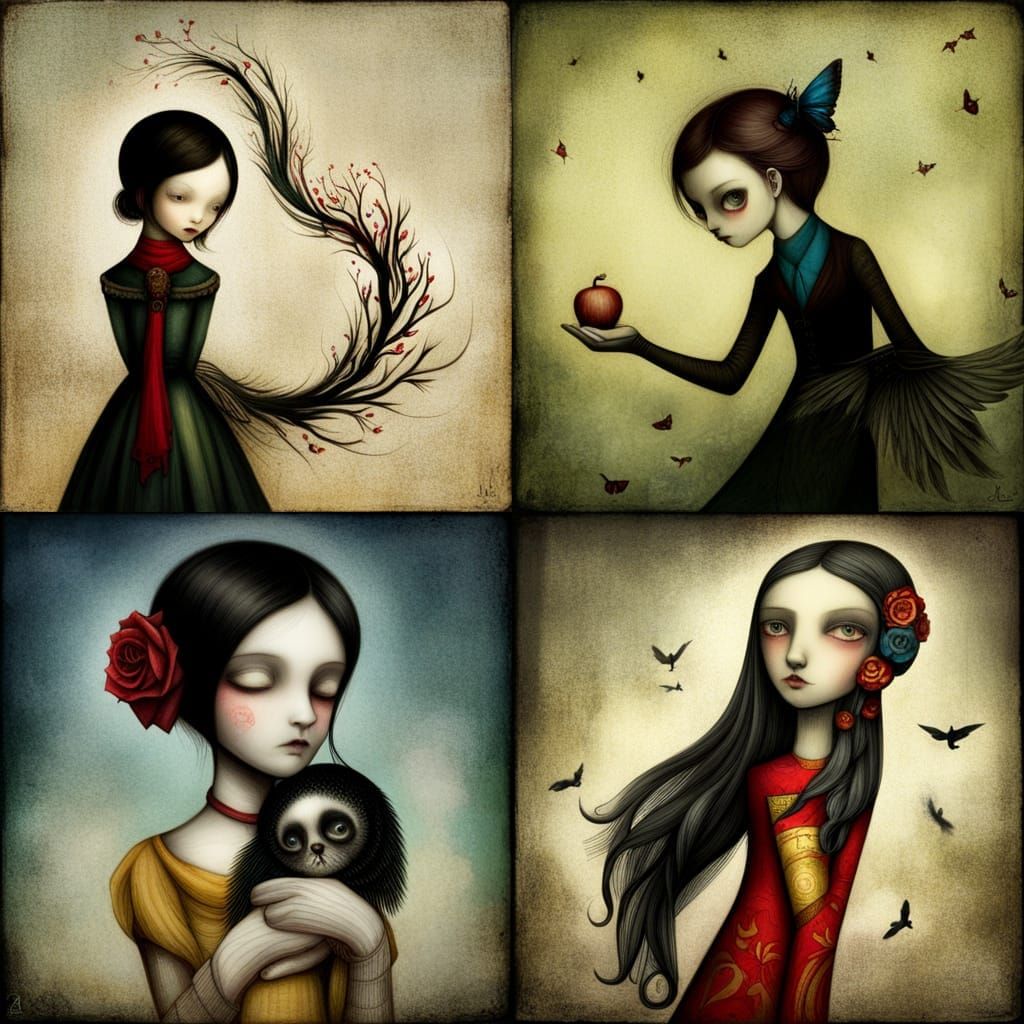 Stylized Portrait with Gothic and Dreamlike Elements