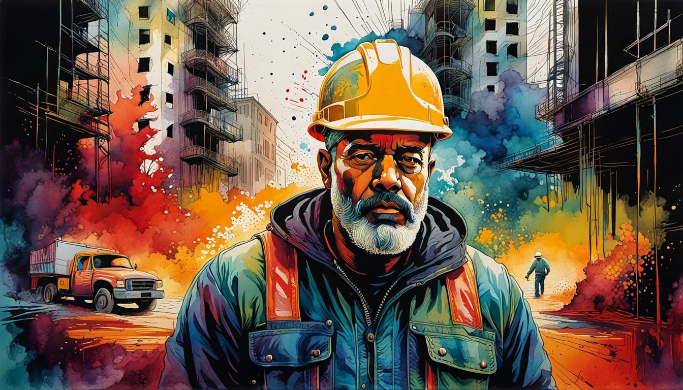 Transparent Head with Construction Scene, Digital Illustrati...