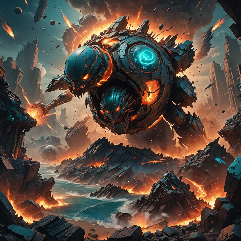 Menacing Figure Destroying Planet in Fantasy Art