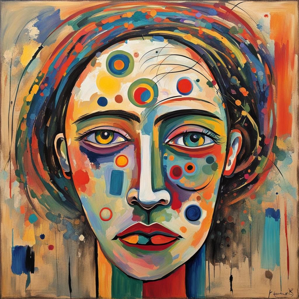 Abstract Portrait of Sad Young Person in Kandinsky Style