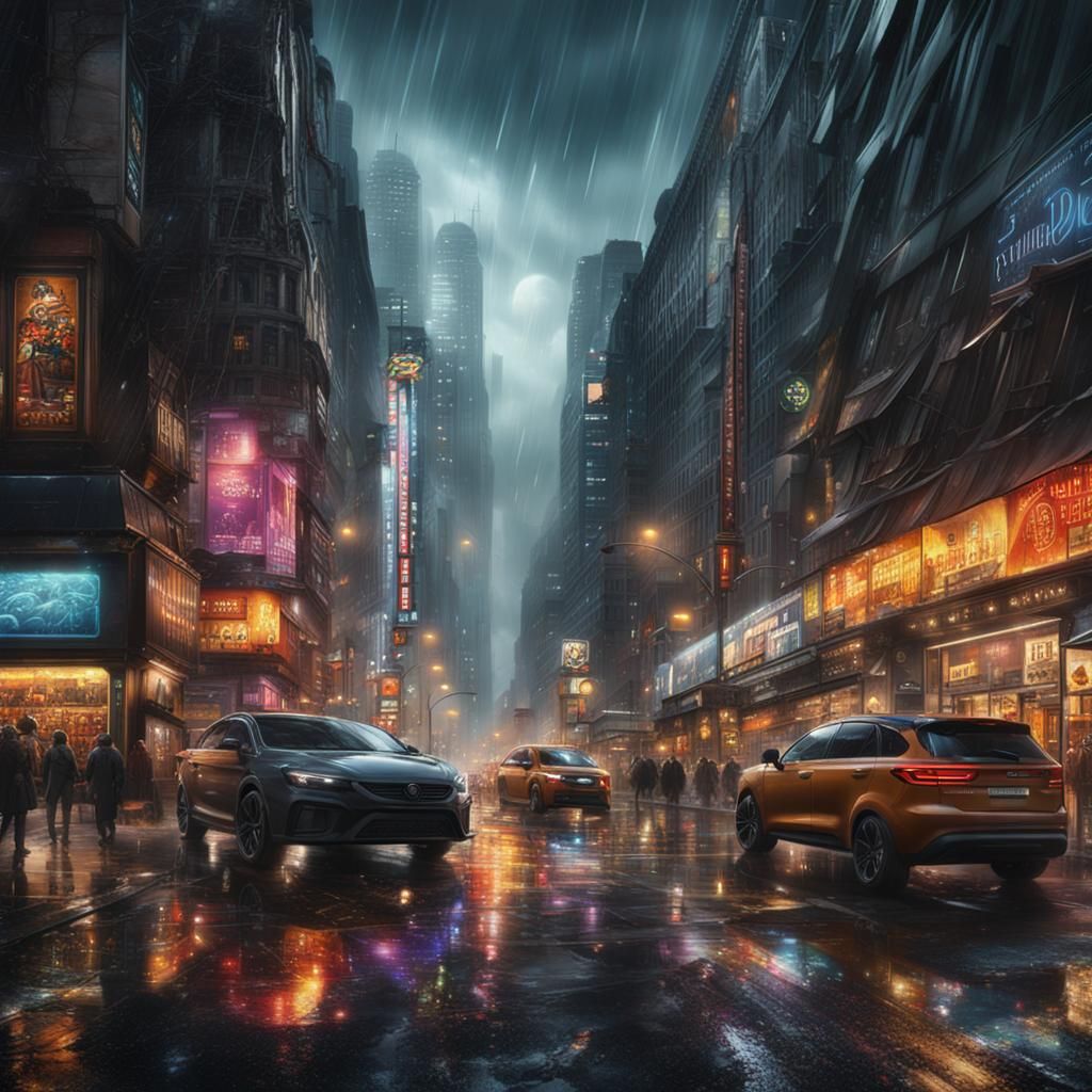 Cityscape in Autumn Rain: Digital Matte Painting