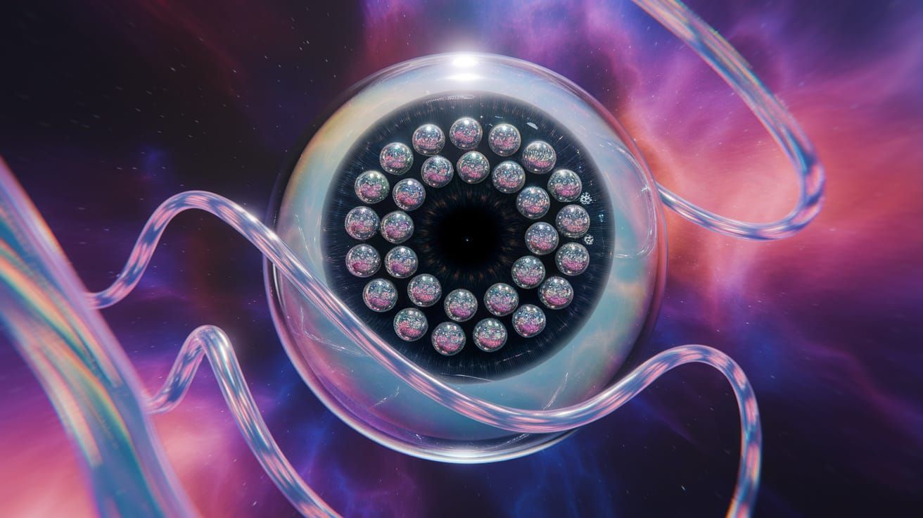 Iridescent Eyeball in Nebula with Light Tentacles