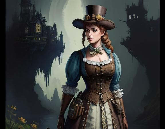 Steampunk 8-Bit Female in Watercolor Style