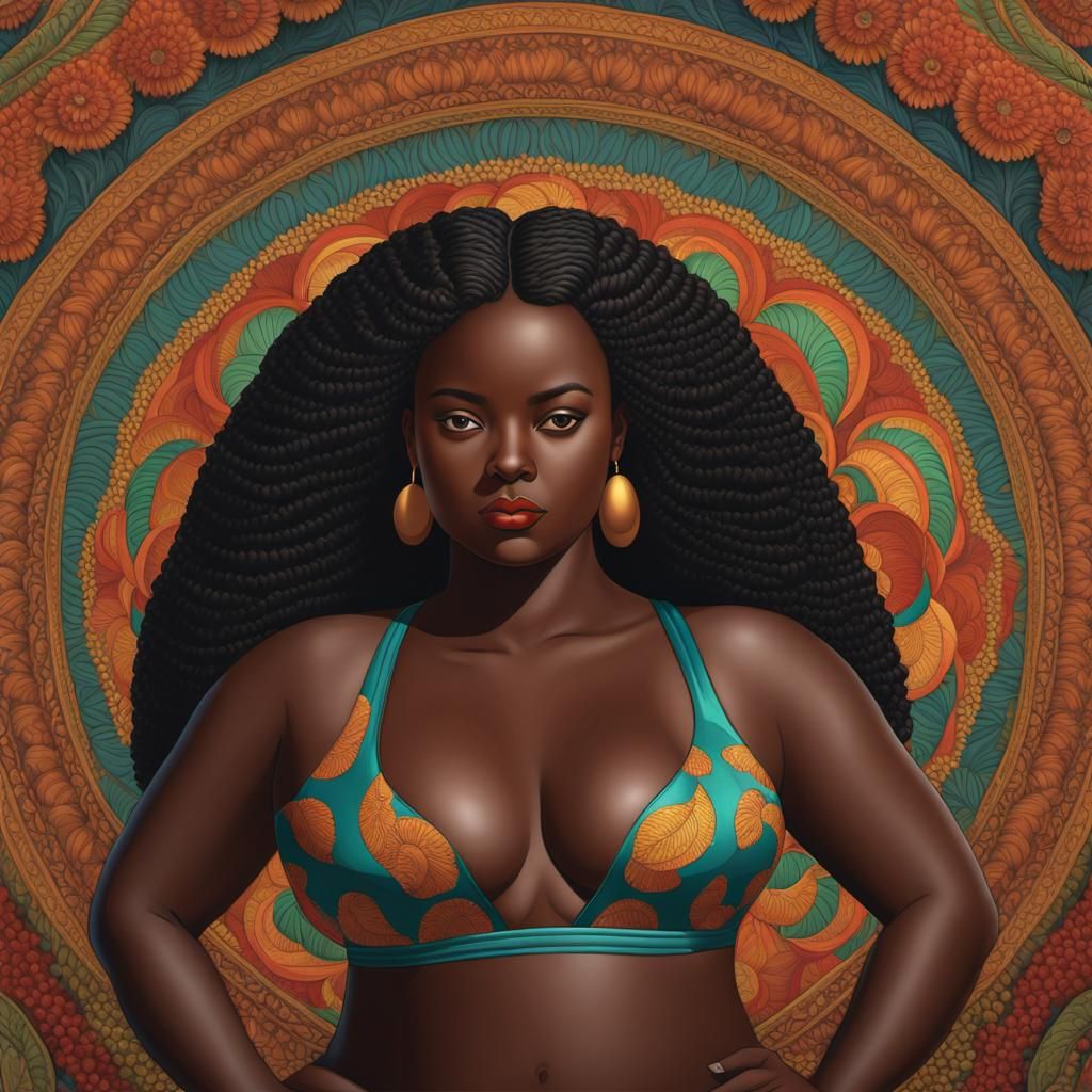 Curvaceous Dark-Skinned Woman in Botero Style
