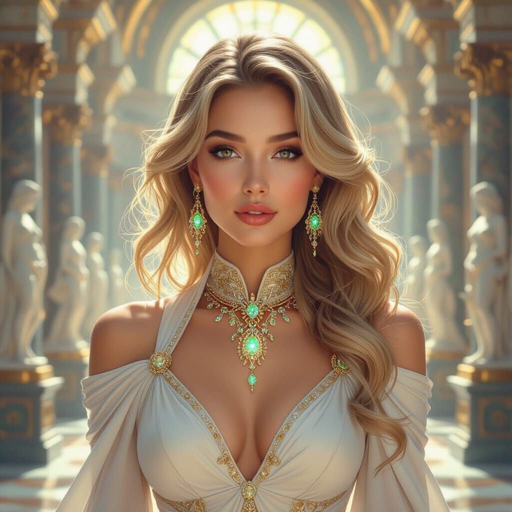 Art Nouveau Woman in Ornate Hall