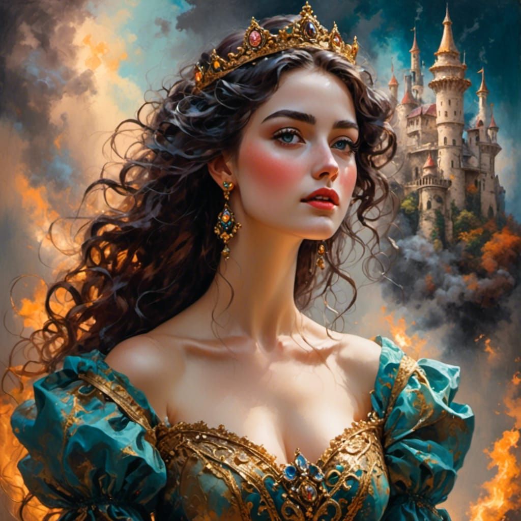 Fairytale Princess Portrait with Castle Background