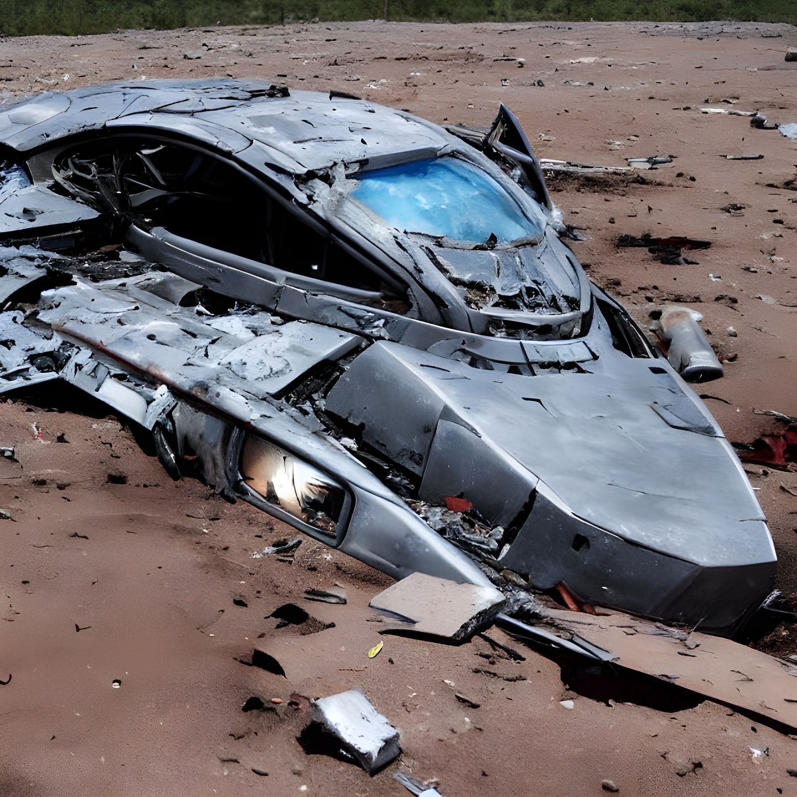 Wrecked Spaceship Drifting After Battle