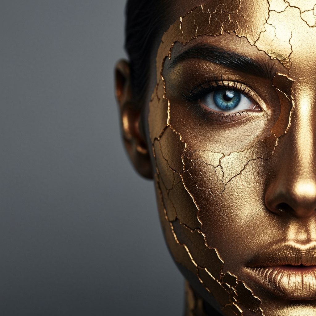 Woman's Face with Cracked Gold Paint