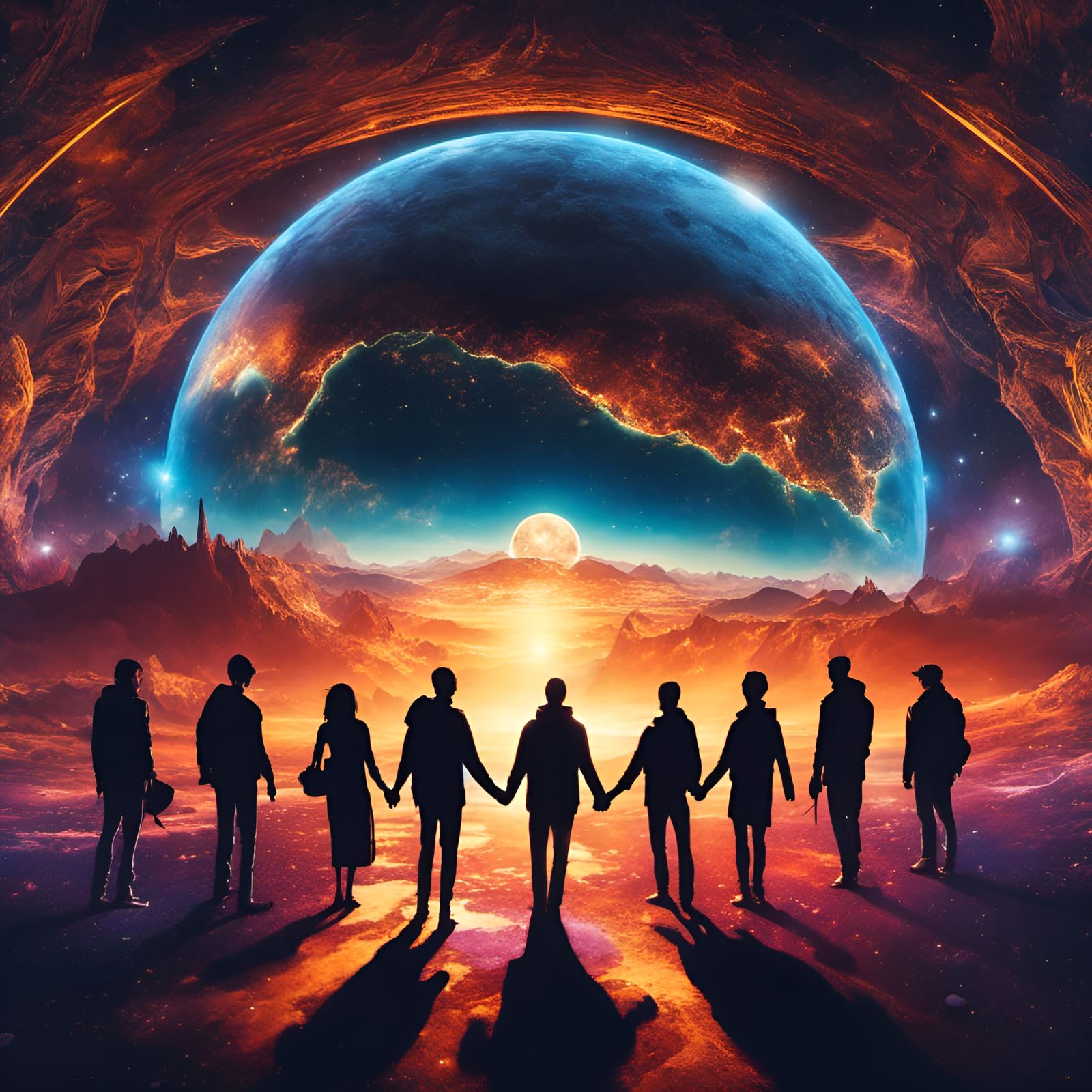 Diverse Group Unites Under Glowing Earth