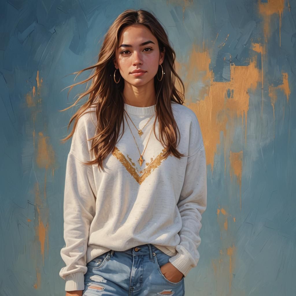 Hyperrealistic Portrait of Girl with Gold Jewelry