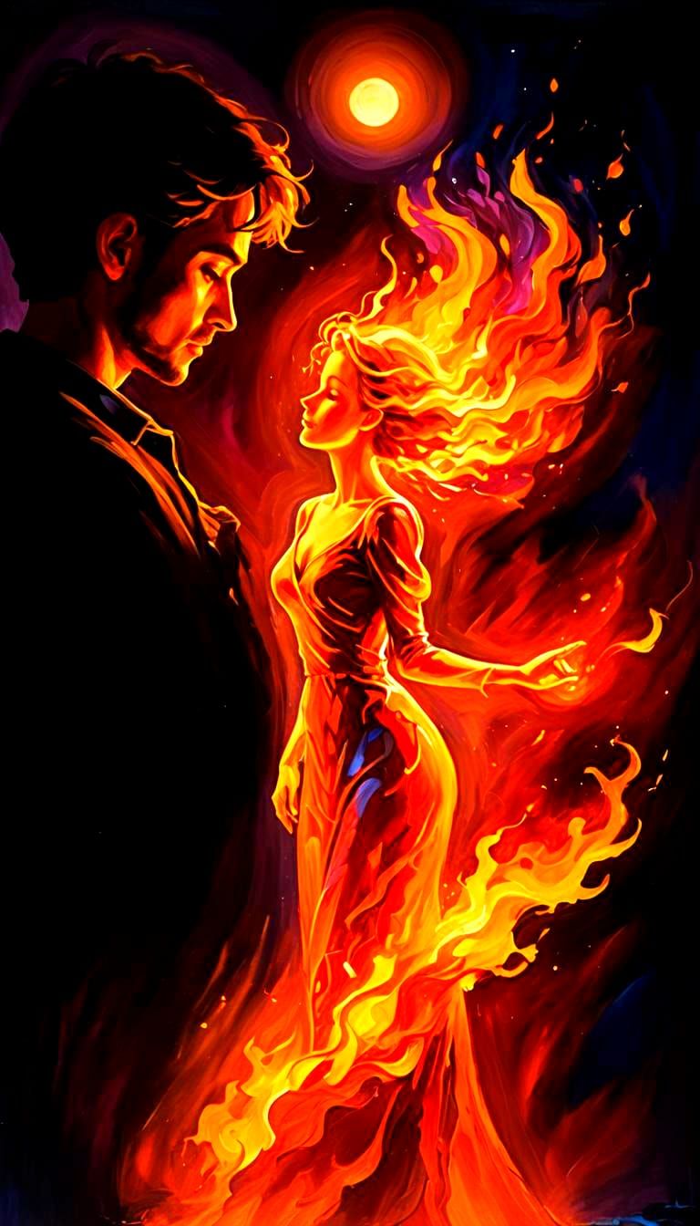 Fiery Silhouette Emerges From Dreamy Night