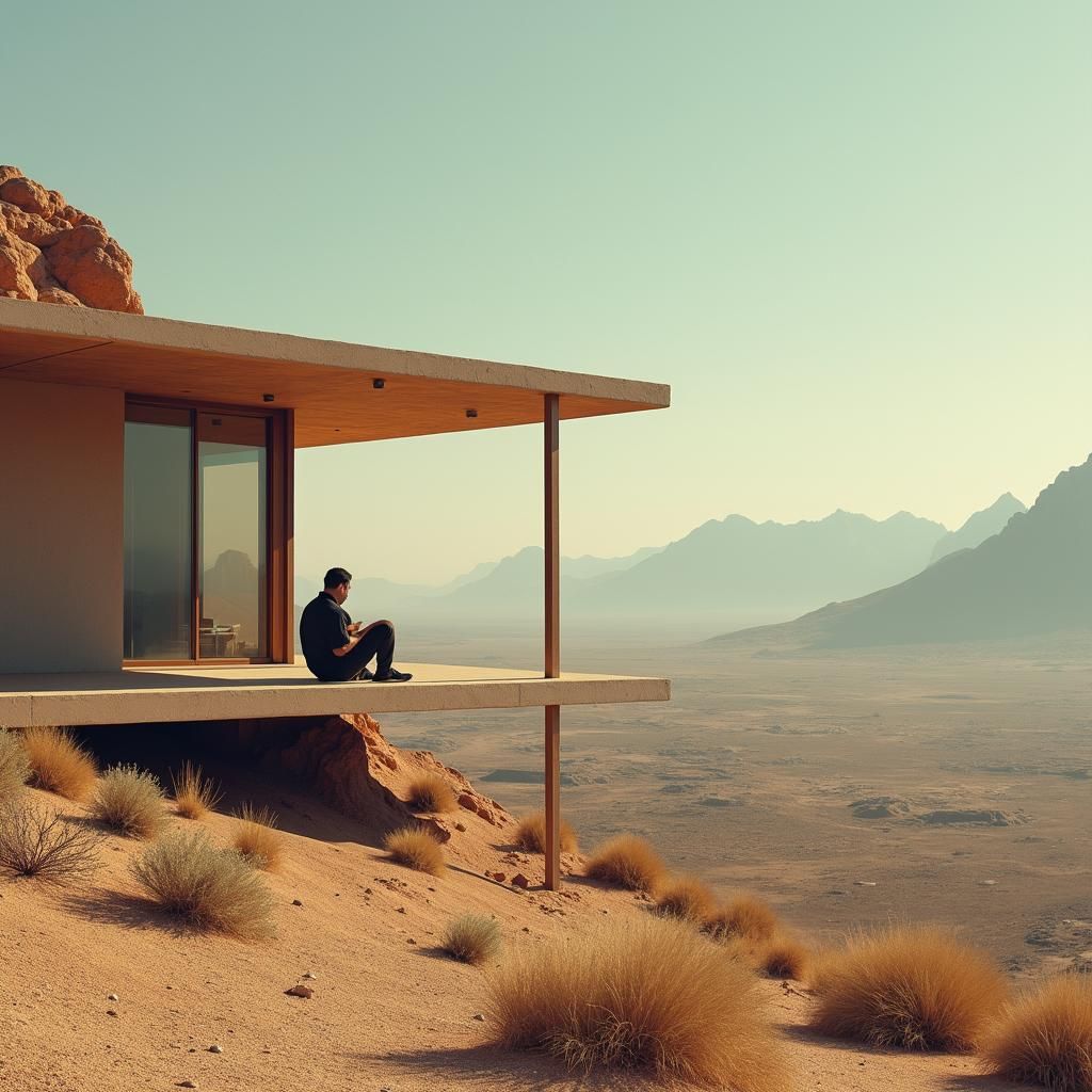 Contemplative Desert View in Hopper Style