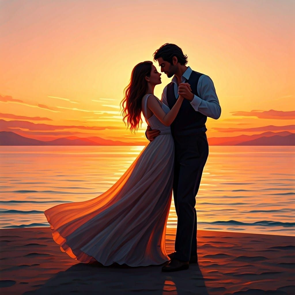 Romantic Couple Dancing at Sunset